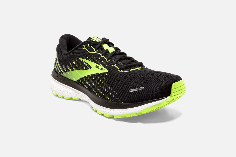 Ghost 13 Road Brooks Running Shoes NZ Mens - Black/Green - HQFRPM-362